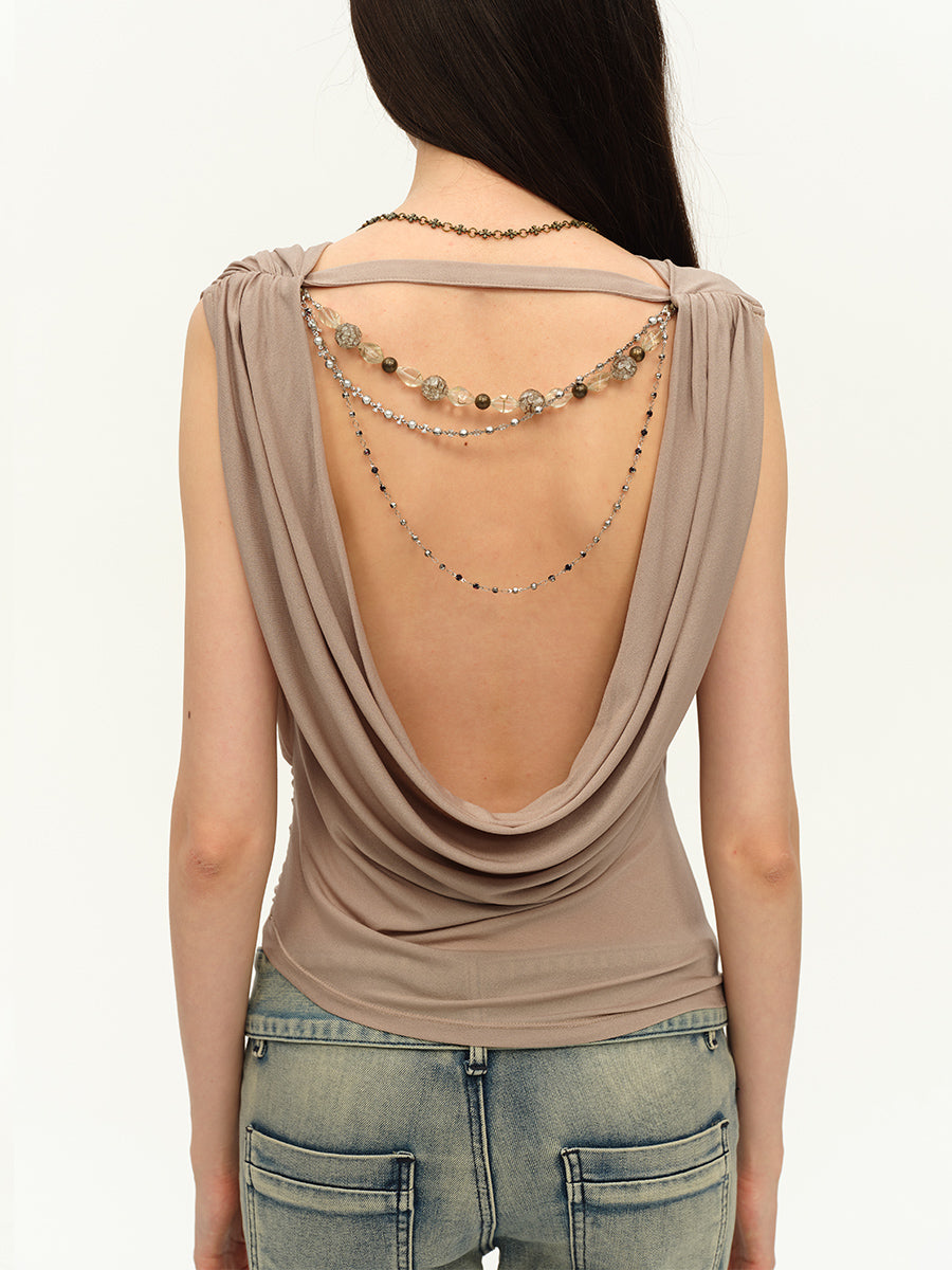 Dotyears Swing neck vest acetate backless beaded design More than 1,000 people added purchases