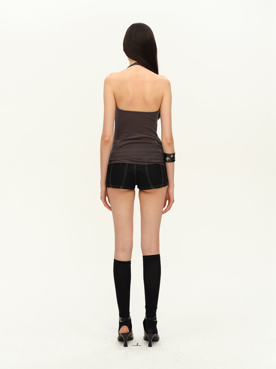 Dotyears Twisted camisole with camisole on chest, halterneck gray and green two-tone model