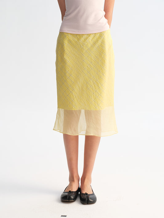 Hughum Yellow plaid midi skirt