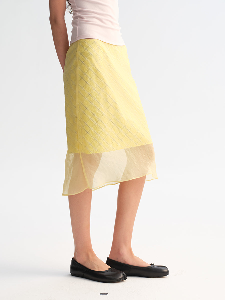 Hughum Yellow plaid midi skirt