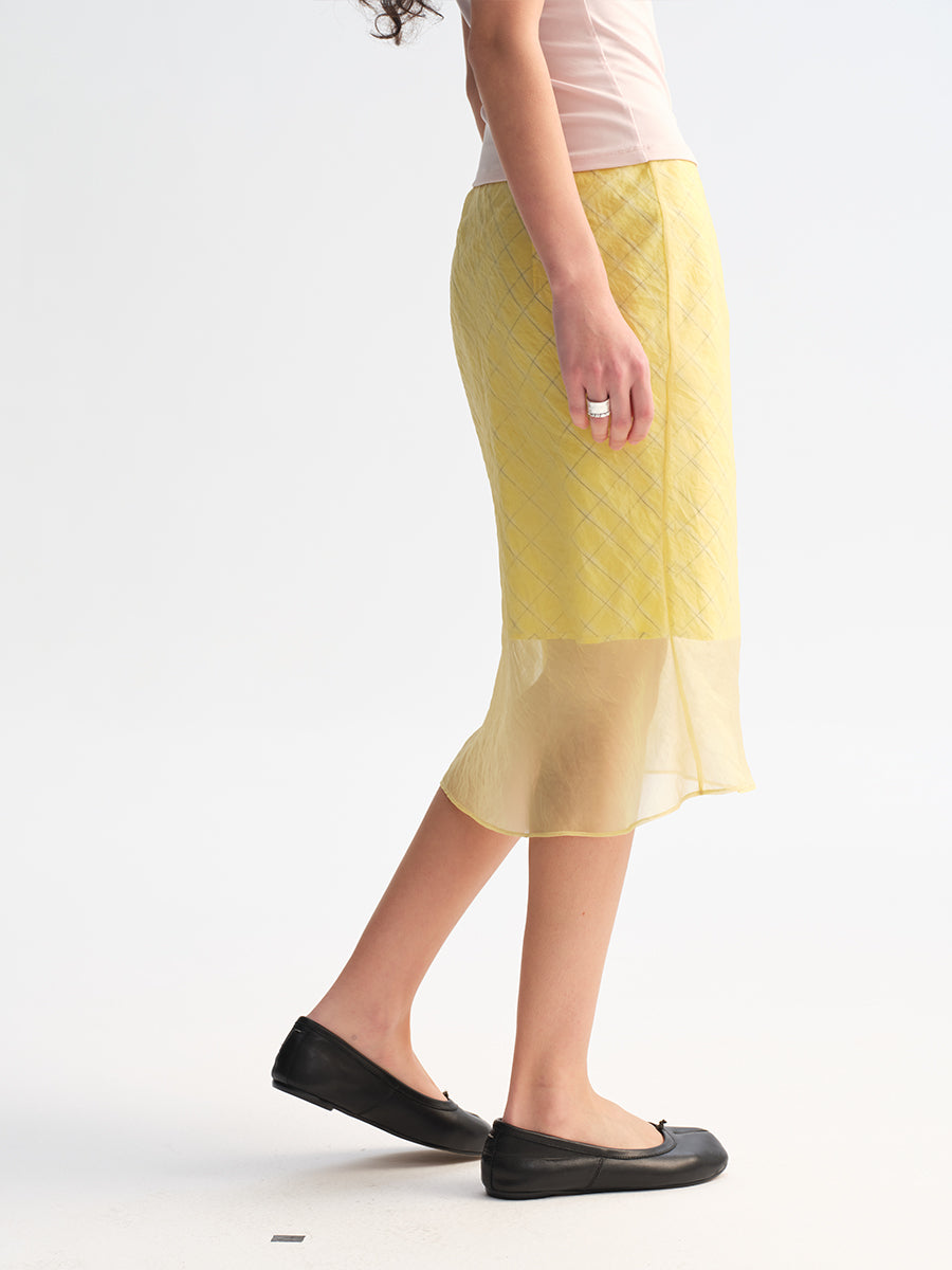 Hughum Yellow plaid midi skirt