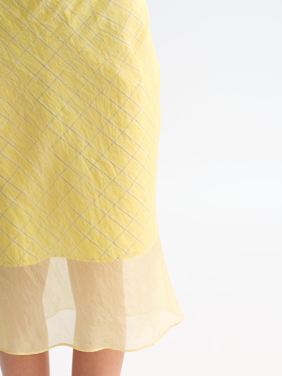 Hughum Yellow plaid midi skirt