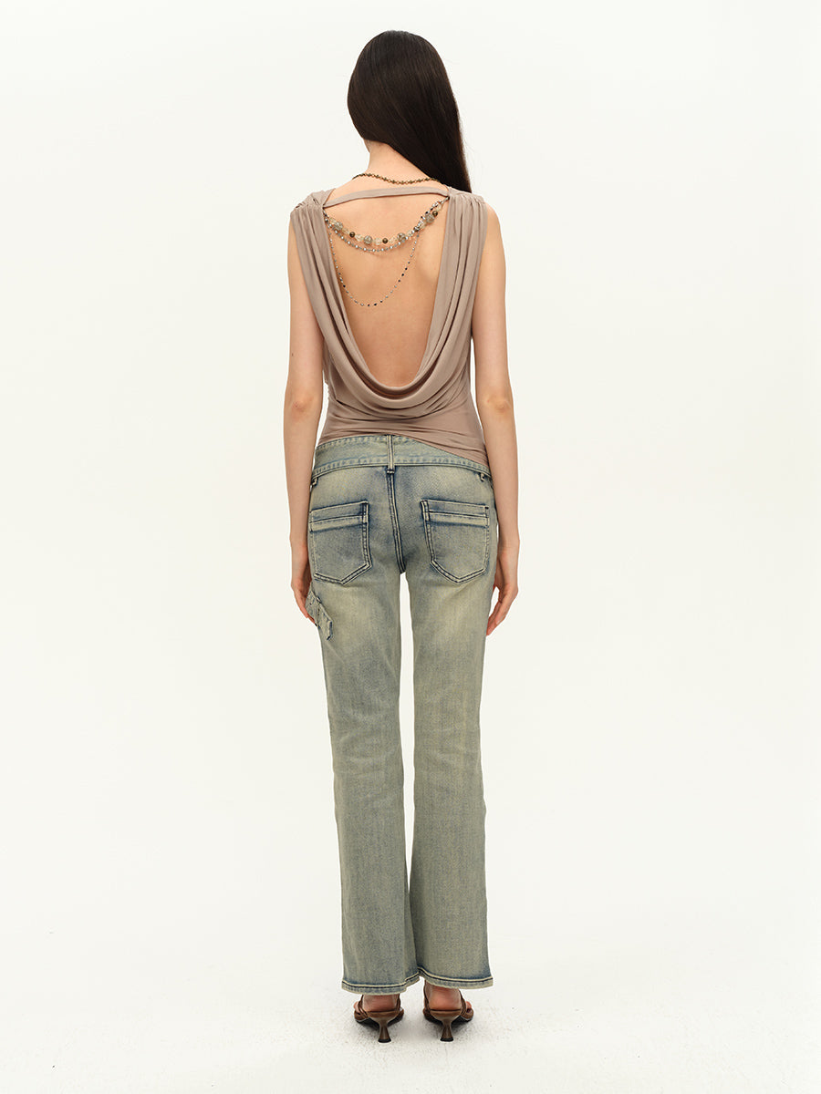 Dotyears Swing neck vest acetate backless beaded design More than 1,000 people added purchases