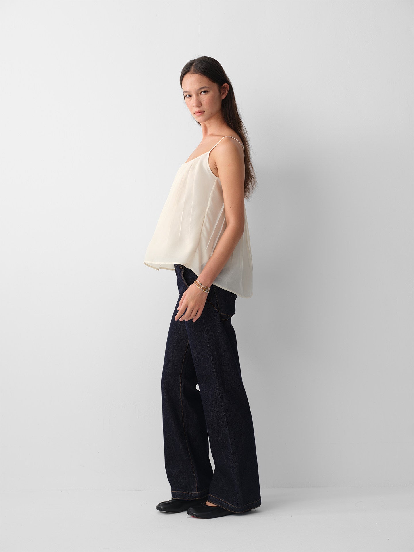 Hughum 26SS Off White Acetate Pleated Cami Top