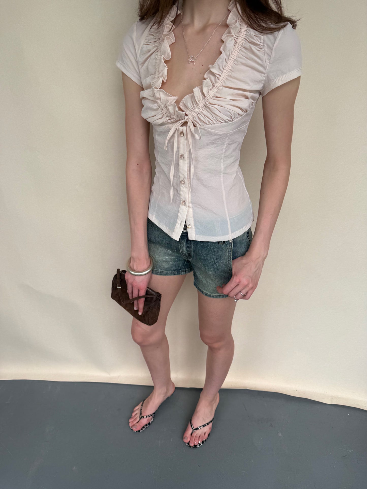 Dotyears Pink Ruched Tie Strap Top