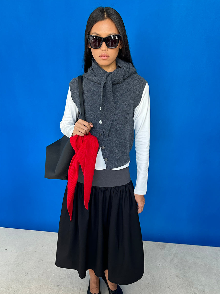 Hughum Grey 100% wool knitted vest over top