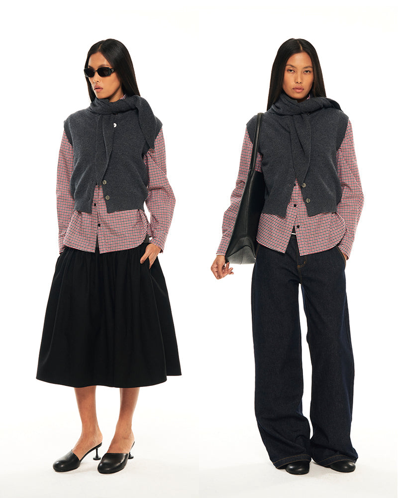 Hughum Grey 100% wool knitted vest over top