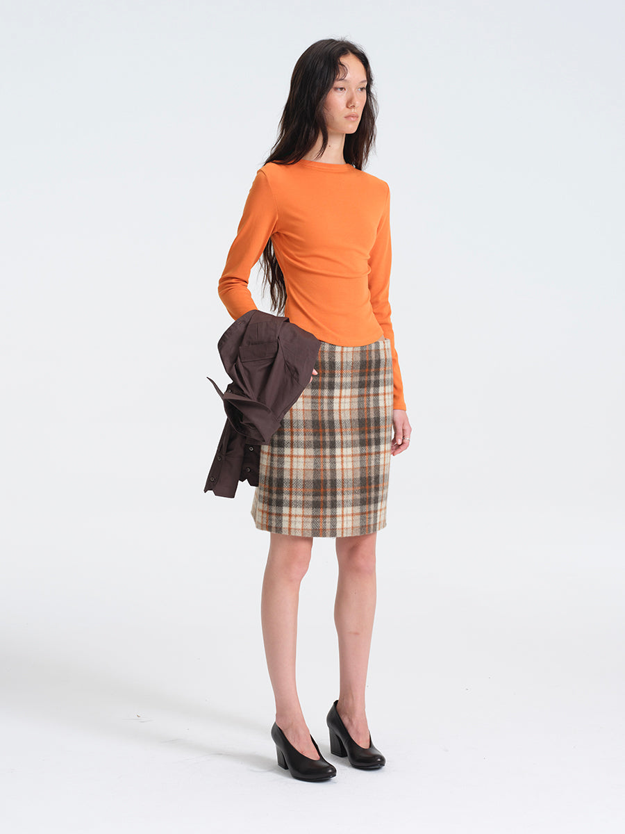 Hughum Brown-Orange Plaid Skirt