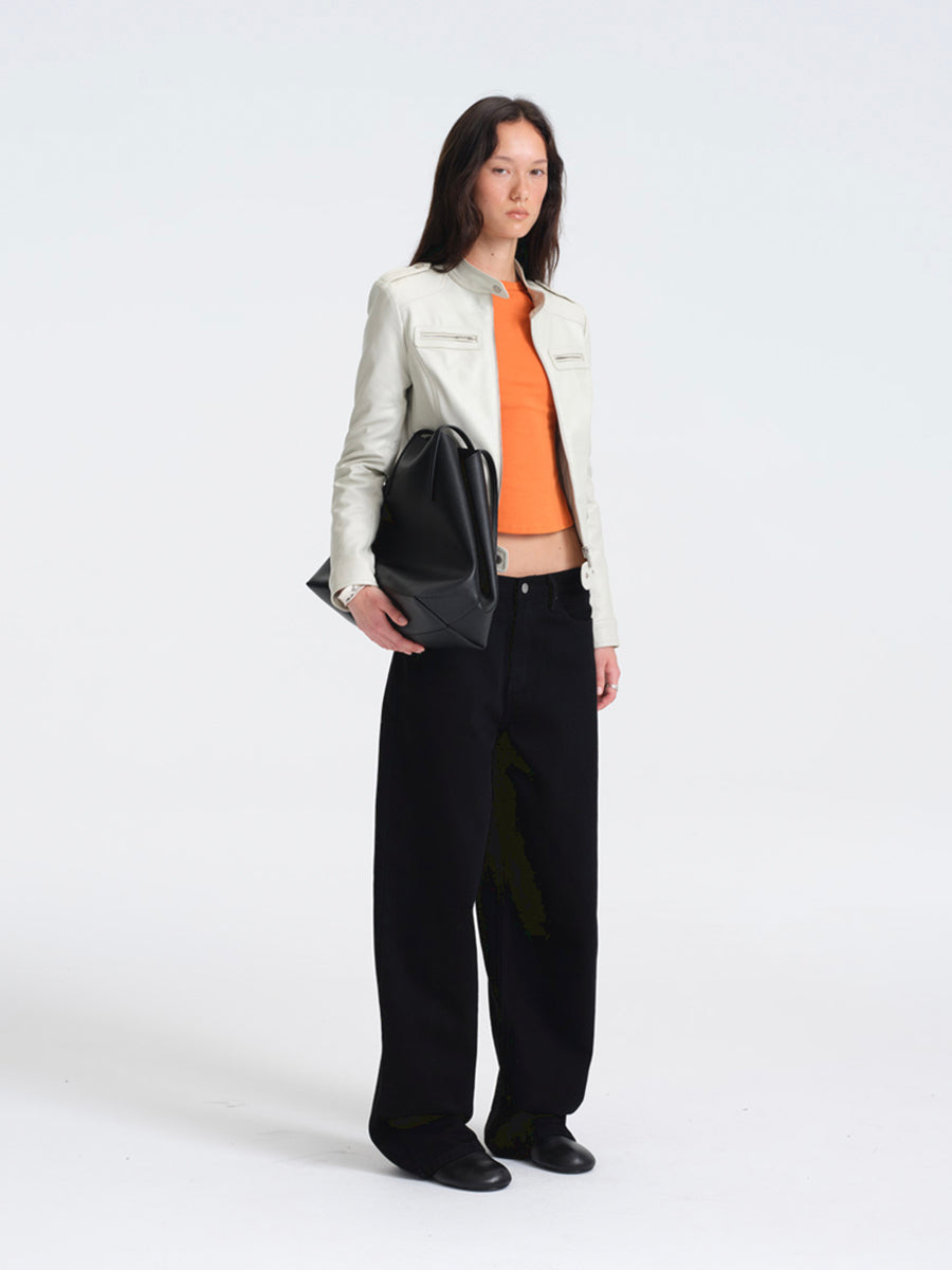 Hughum Light Gray Leather Jacket