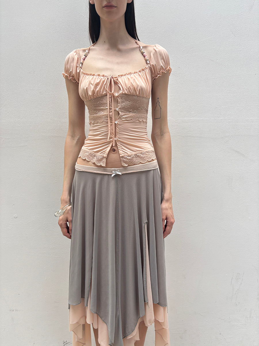 Dotyears Forest Whispers Series - Light-colored lace stitched beaded cardigan