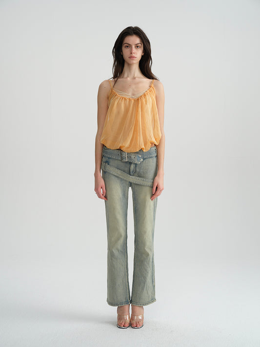 Dotyears Orange and yellow fake two-piece sheer sling