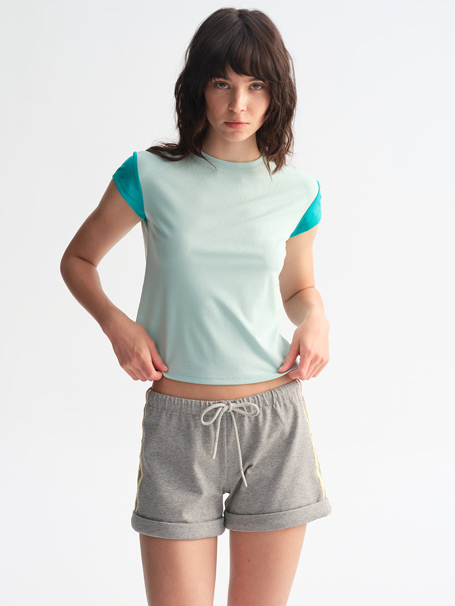 Hughum Modal Knit Color-Block T-Shirt