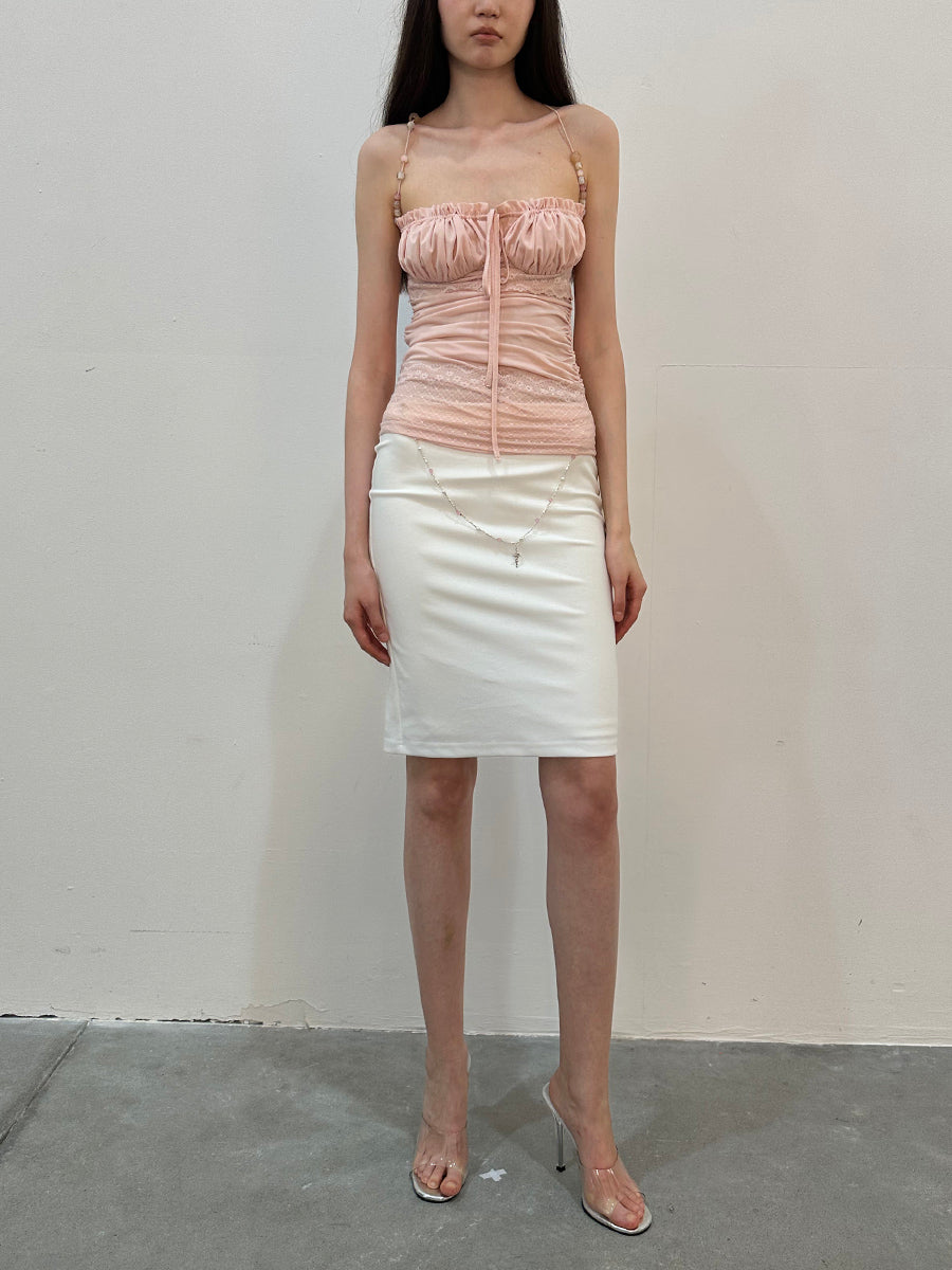 Dotyears Pale pink beaded strap lace panel acetate camisole top