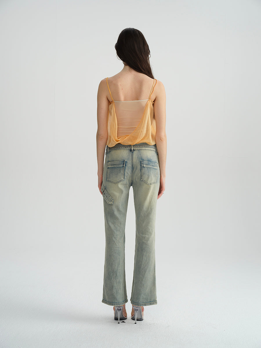 Dotyears Orange and yellow fake two-piece sheer sling