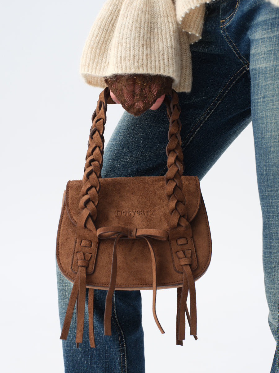 Dotyears Versatile Top-Handle Bag with Woven Suede Handle