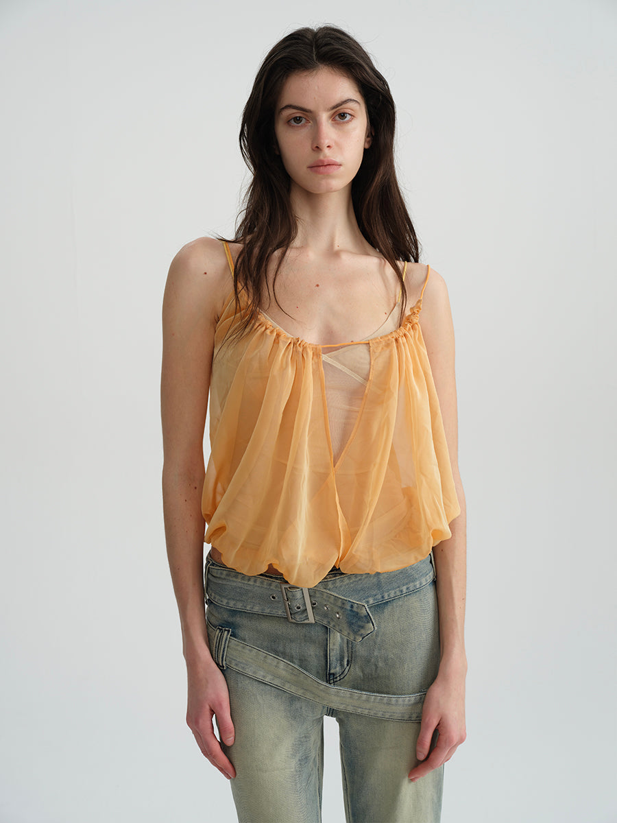 Dotyears Orange and yellow fake two-piece sheer sling