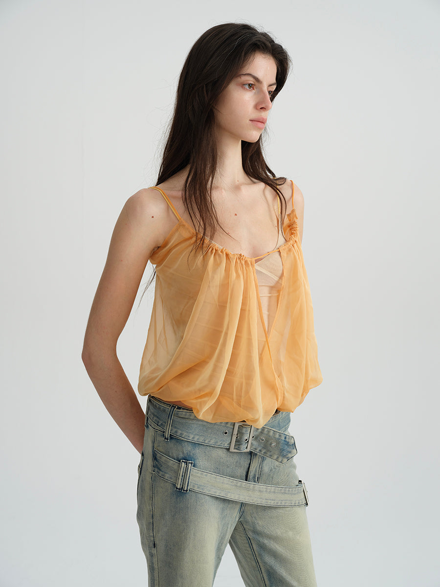 Dotyears Orange and yellow fake two-piece sheer sling