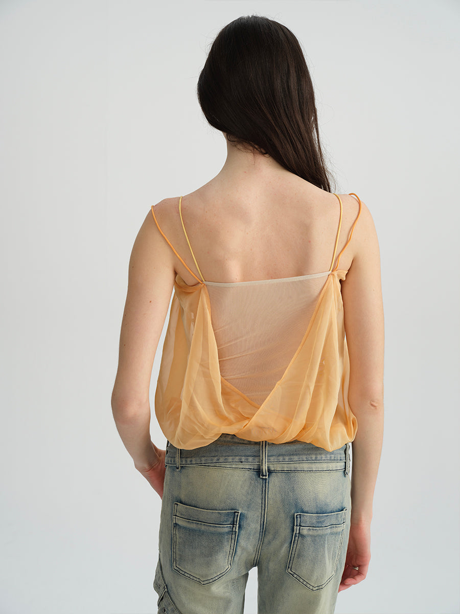 Dotyears Orange and yellow fake two-piece sheer sling