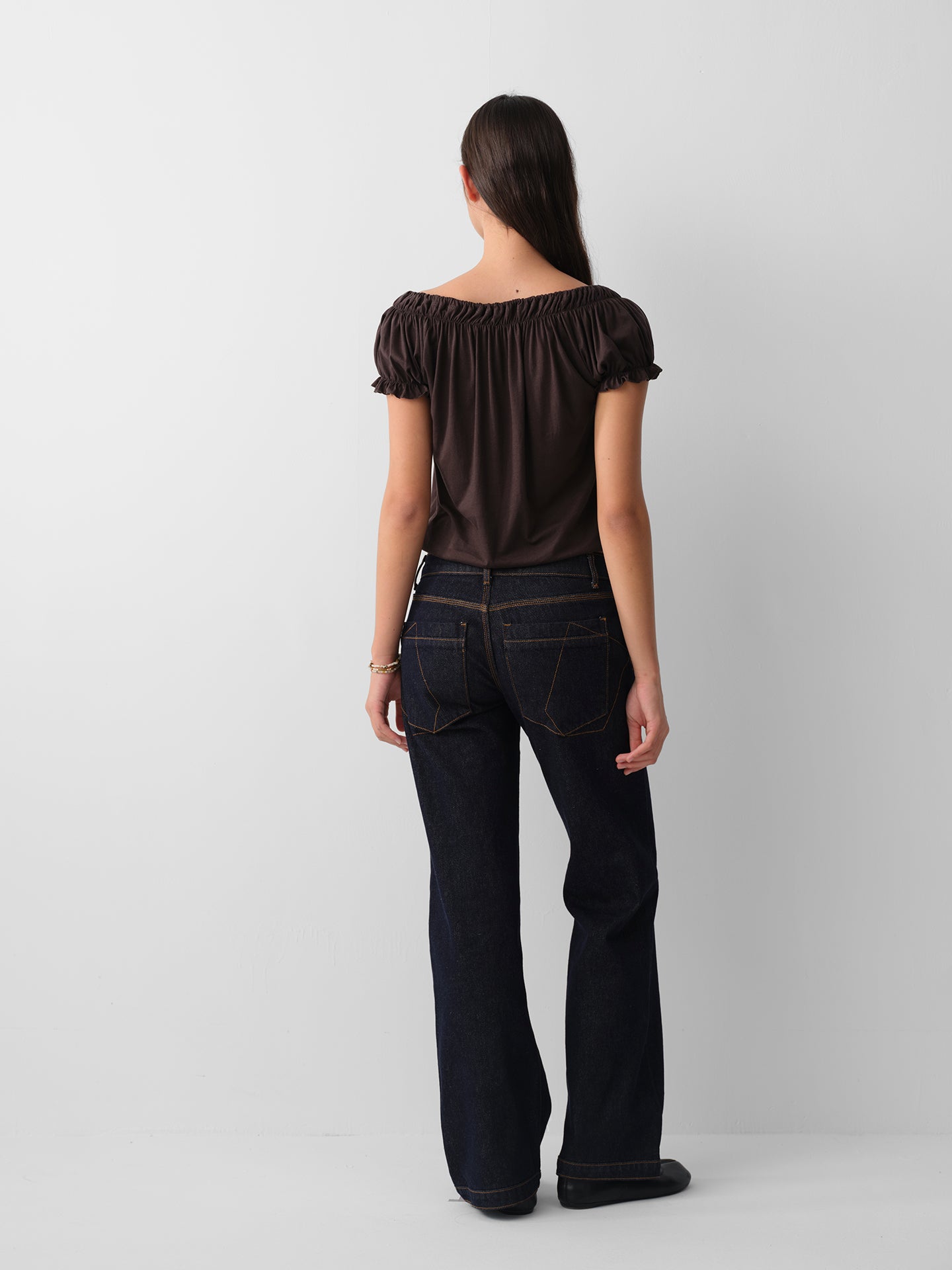 Hughum Cotton-Feel Drawstring Tie Short Sleeve Top