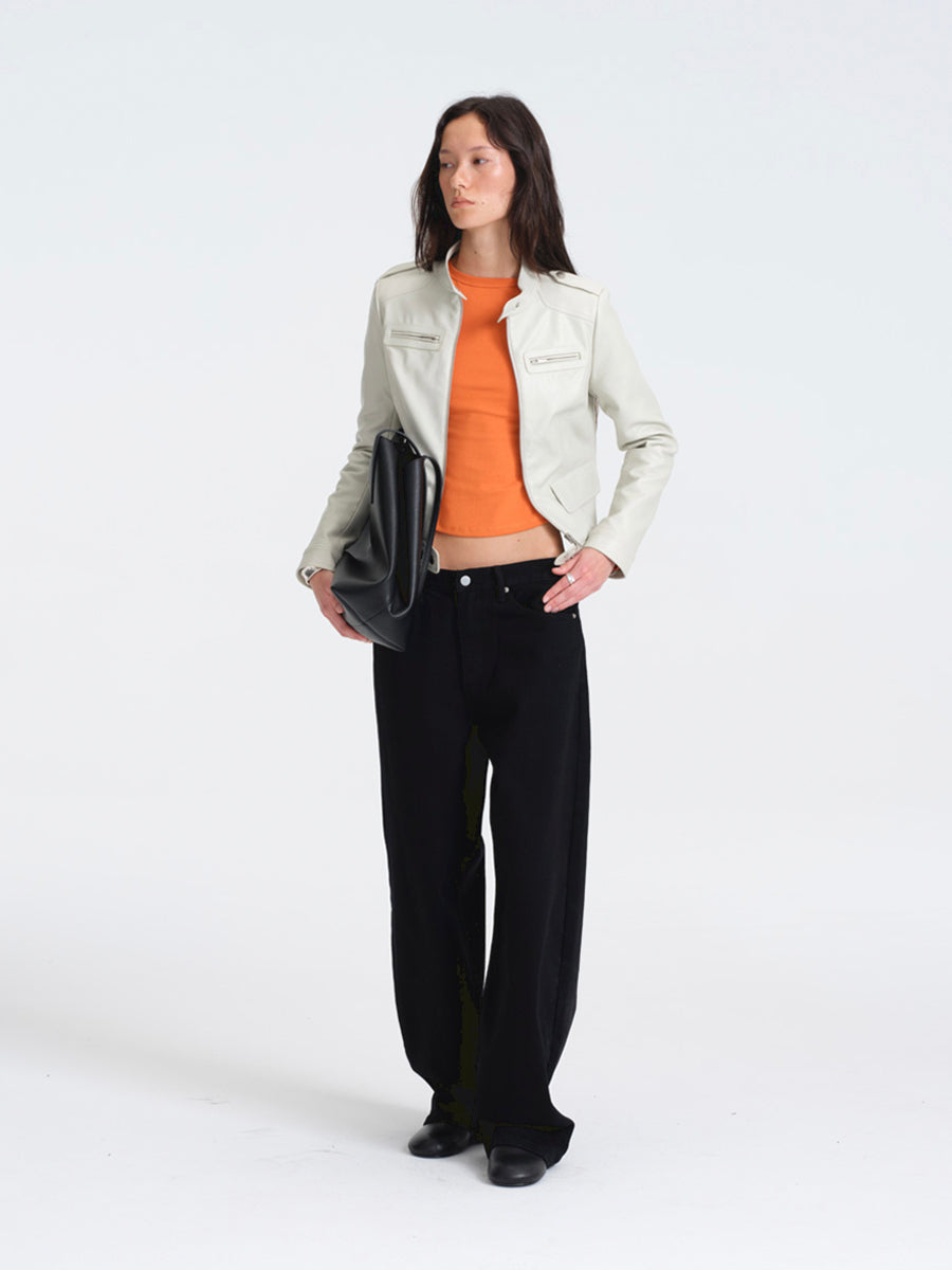 Hughum Light Gray Leather Jacket