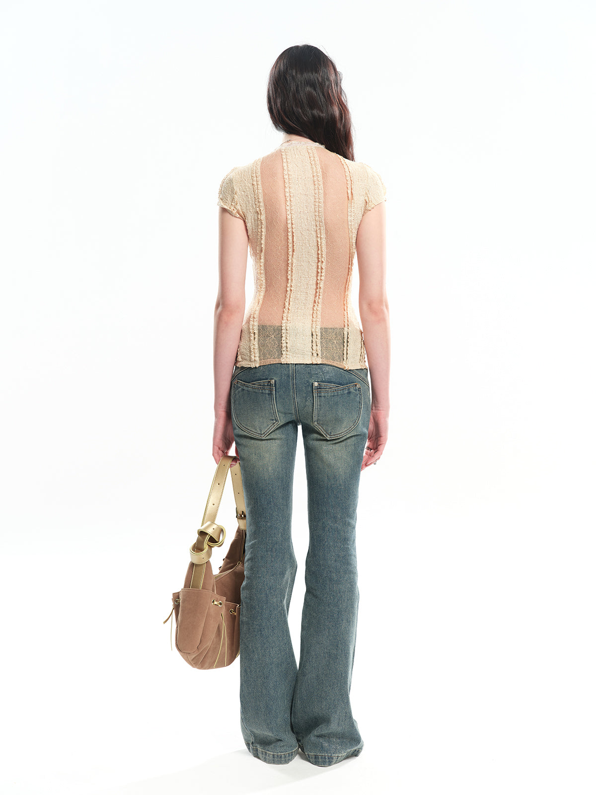 Dotyears U-neck lace patchwork top