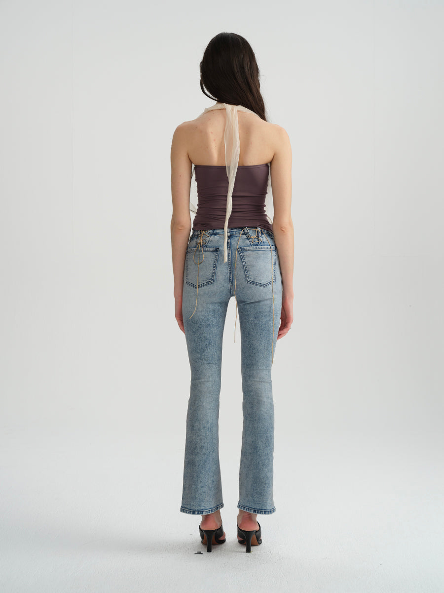 Dotyears Embroidered beaded yarn bandeau fake two-piece top