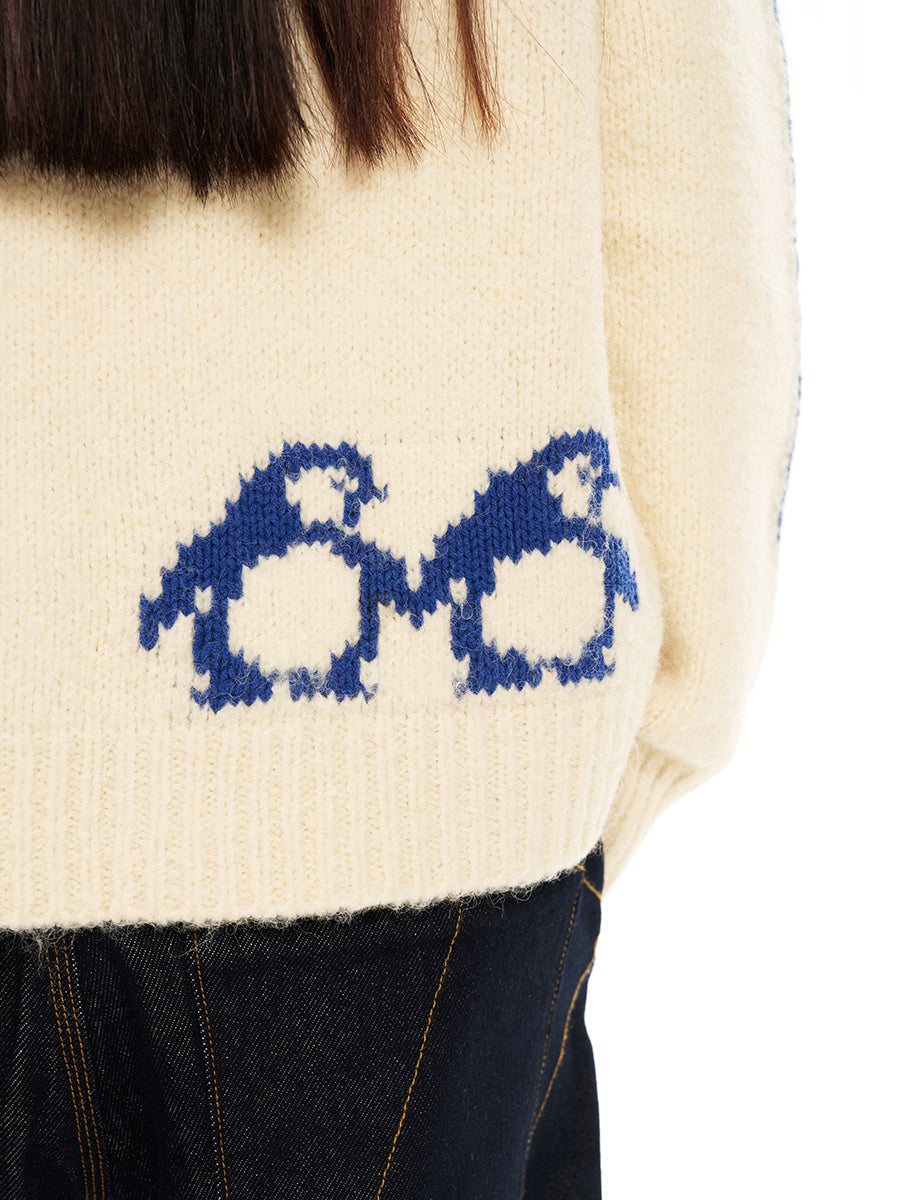 Hughum Blue and white contrasting penguin-blend sweater