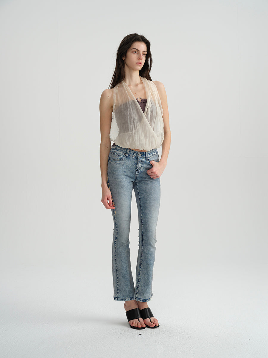 Dotyears Embroidered beaded yarn bandeau fake two-piece top