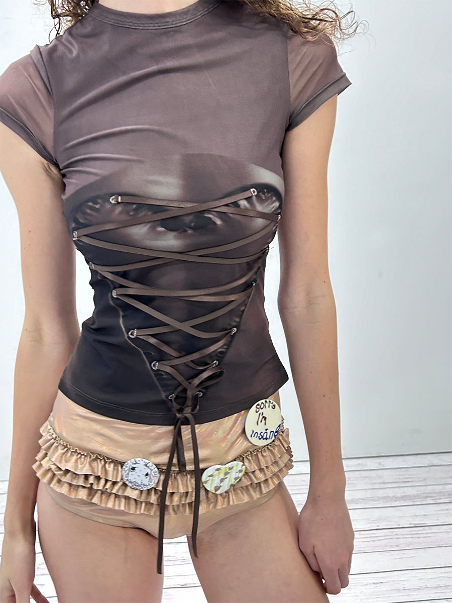 DotyearsxRoe2meDolly Original mesh figure print strappy slim top