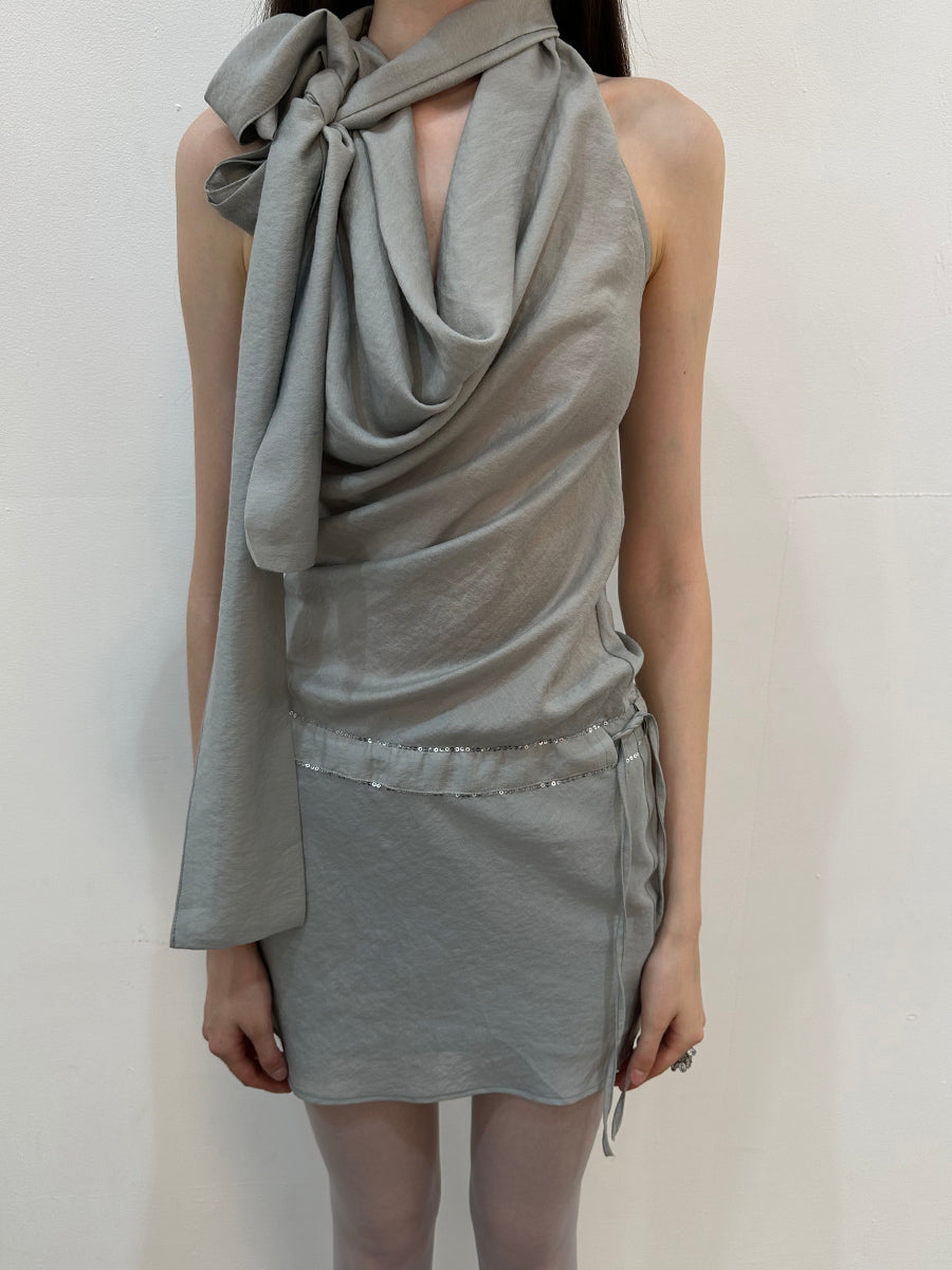 Dotyears Satin slim fit swing V sequin embroidered dress