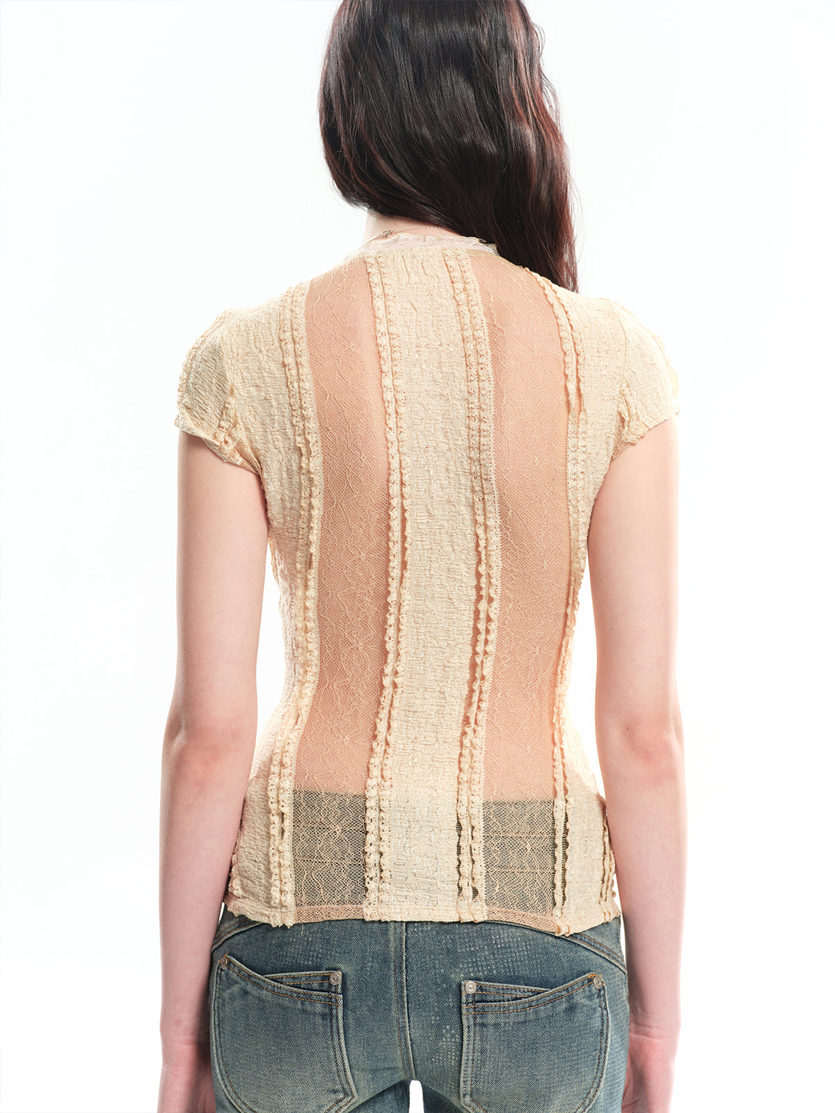 Dotyears U-neck lace patchwork top