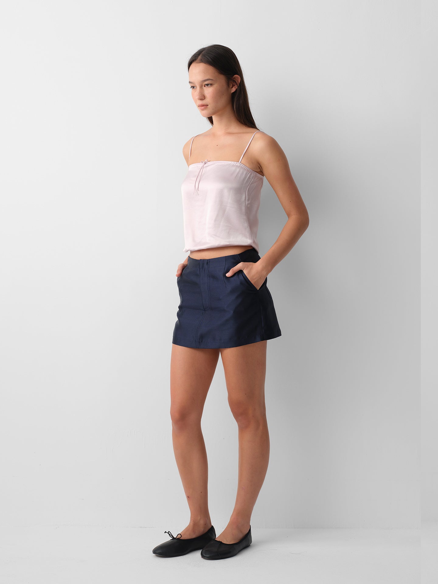 Hughum Acetate Satin Bow Cami