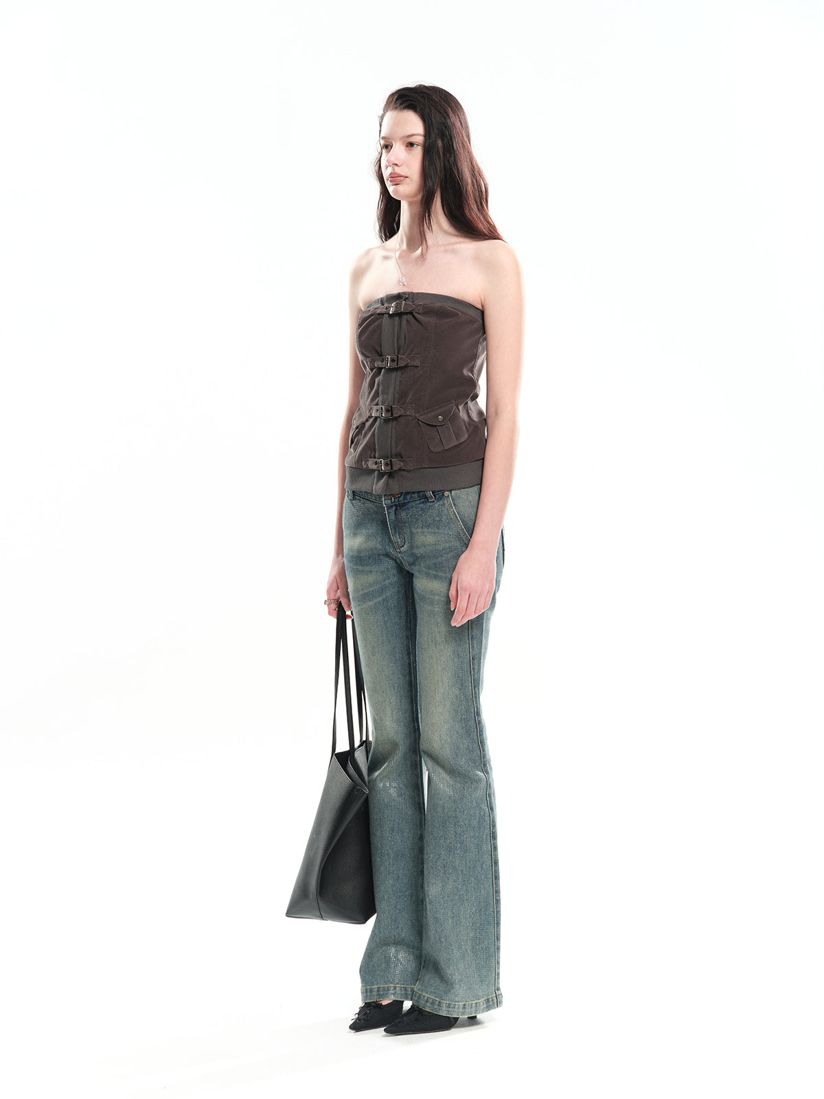Dotyears Grey velvet camisole top with adjustable metal square buckle