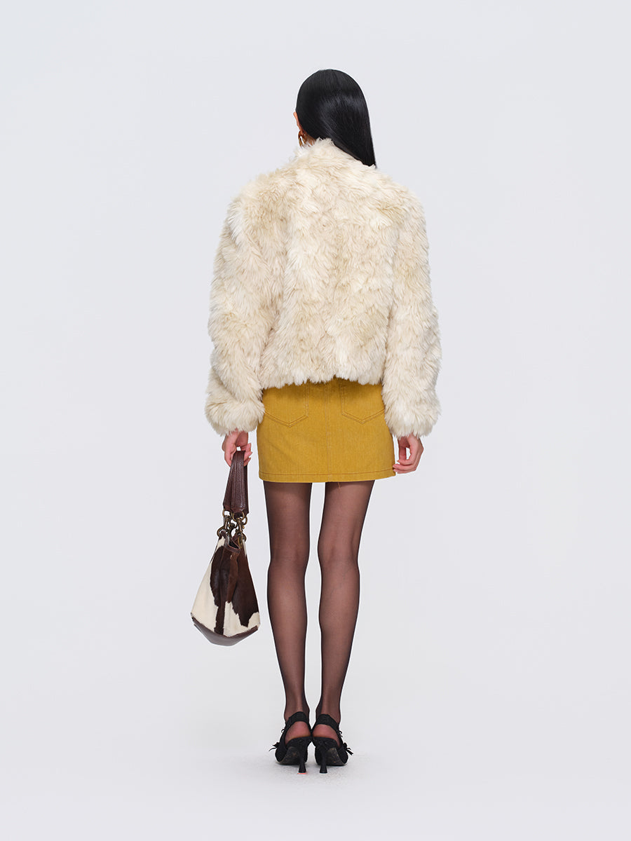 Dotyears Off-White Toggle Button Plush Coat