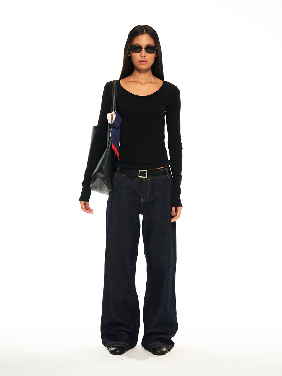 Hughum Dark blue low-rise straight-leg jeans