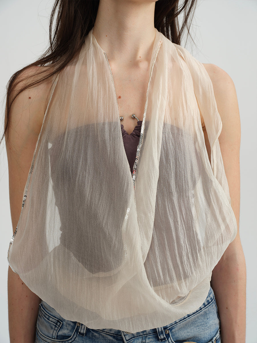 Dotyears Embroidered beaded yarn bandeau fake two-piece top