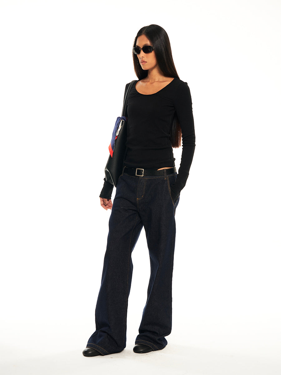 Hughum Dark blue low-rise straight-leg jeans