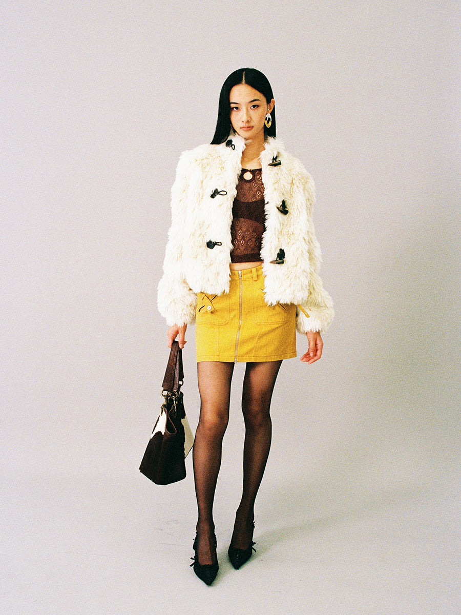 Dotyears Yellow Washed Denim Short Skirt