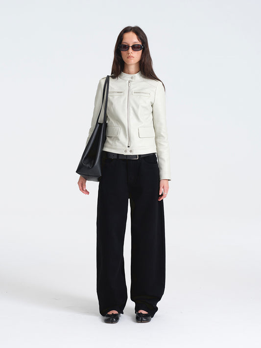 Hughum Light Gray Leather Jacket