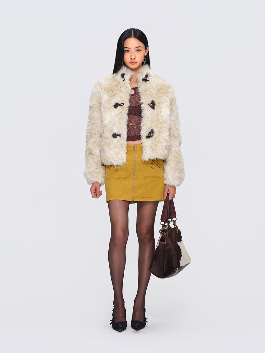 Dotyears Off-White Toggle Button Plush Coat