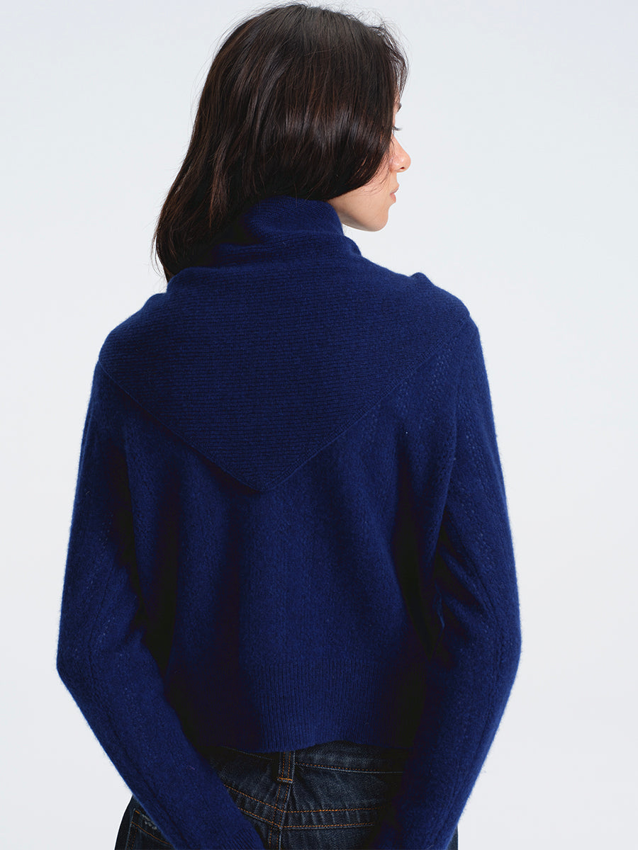 Hughum Navy Blue Openwork Wool Cardigan