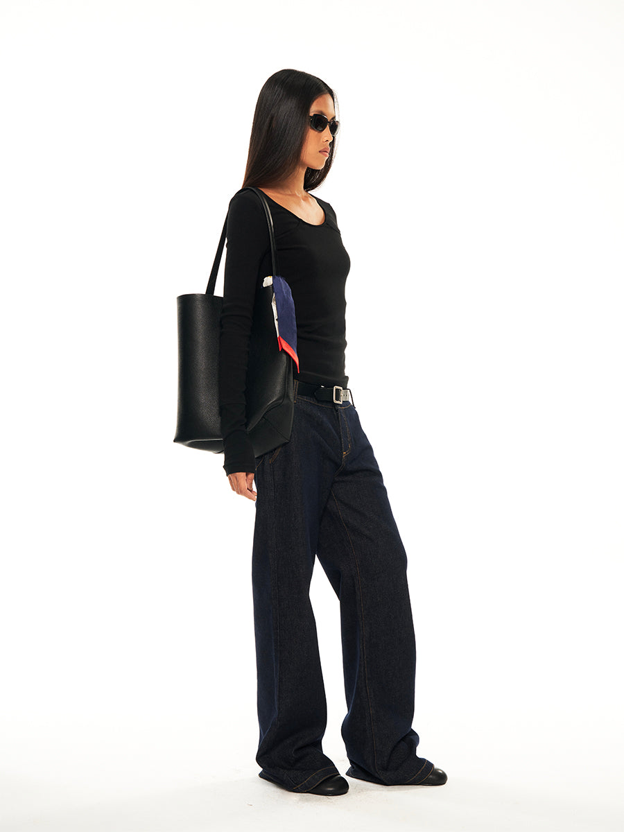 Hughum Dark blue low-rise straight-leg jeans