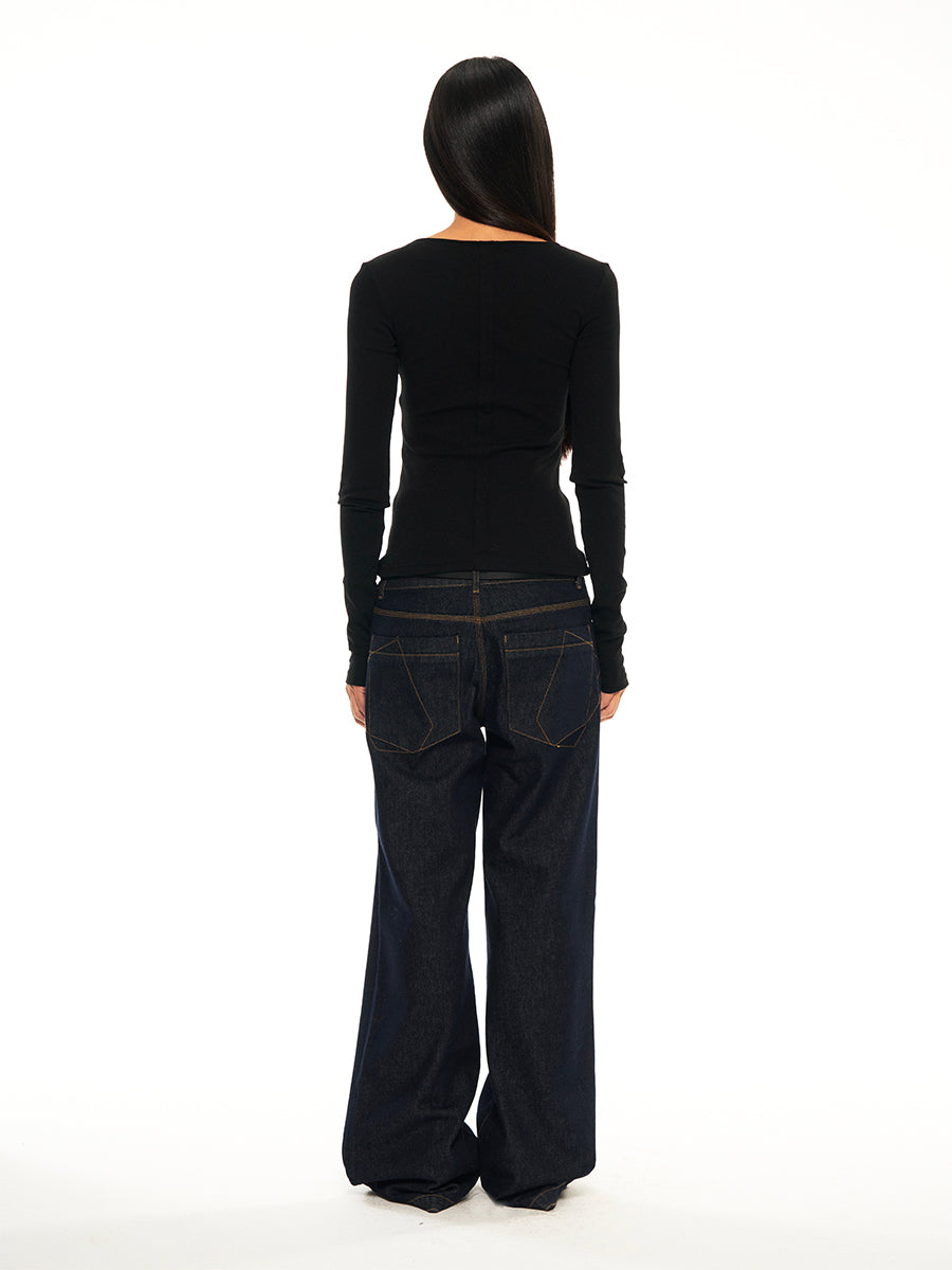 Hughum Dark blue low-rise straight-leg jeans