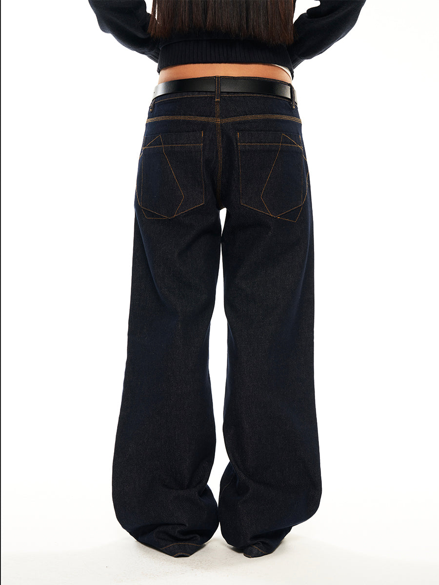 Hughum Dark blue low-rise straight-leg jeans