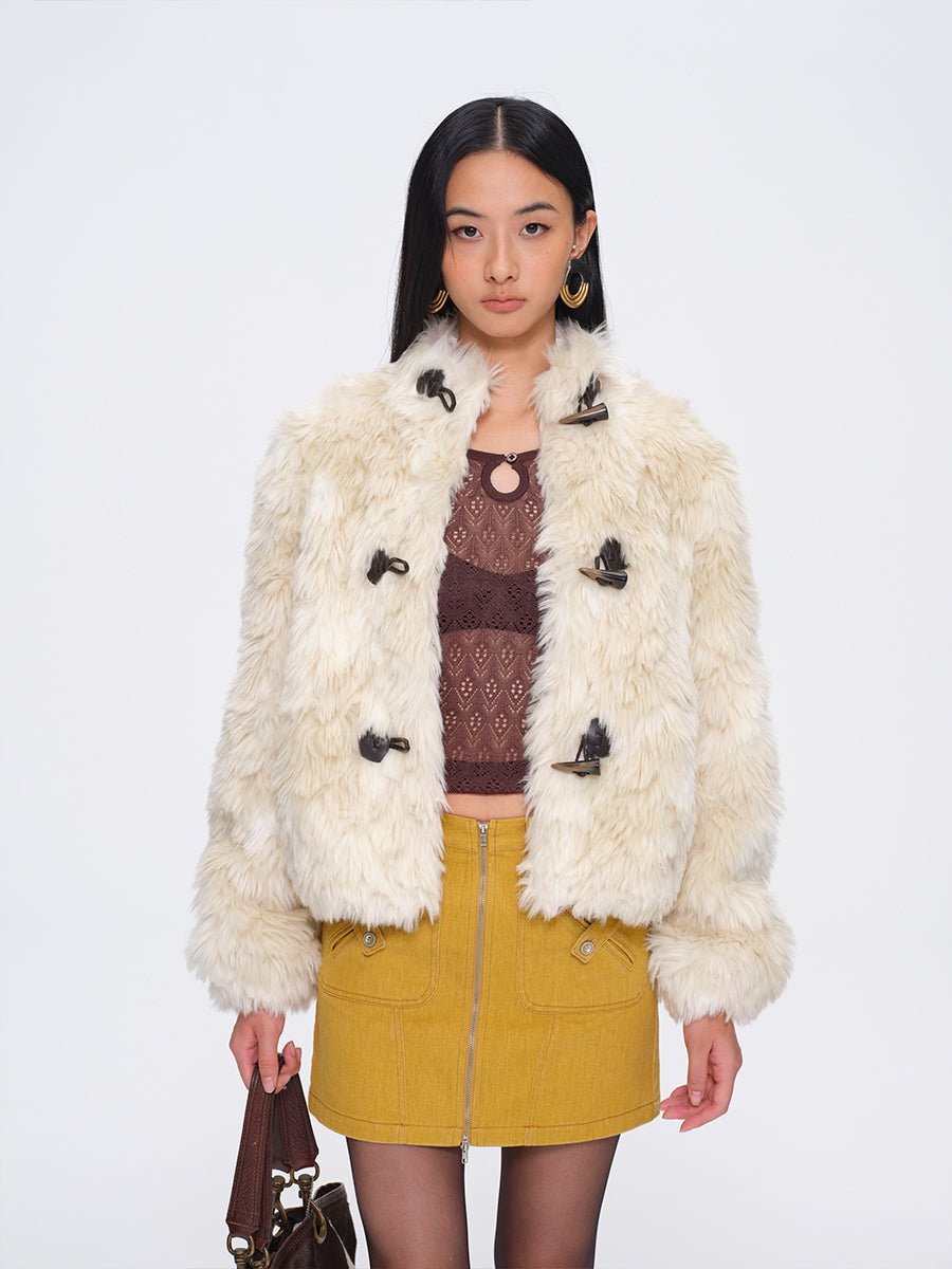 Dotyears Off-White Toggle Button Plush Coat