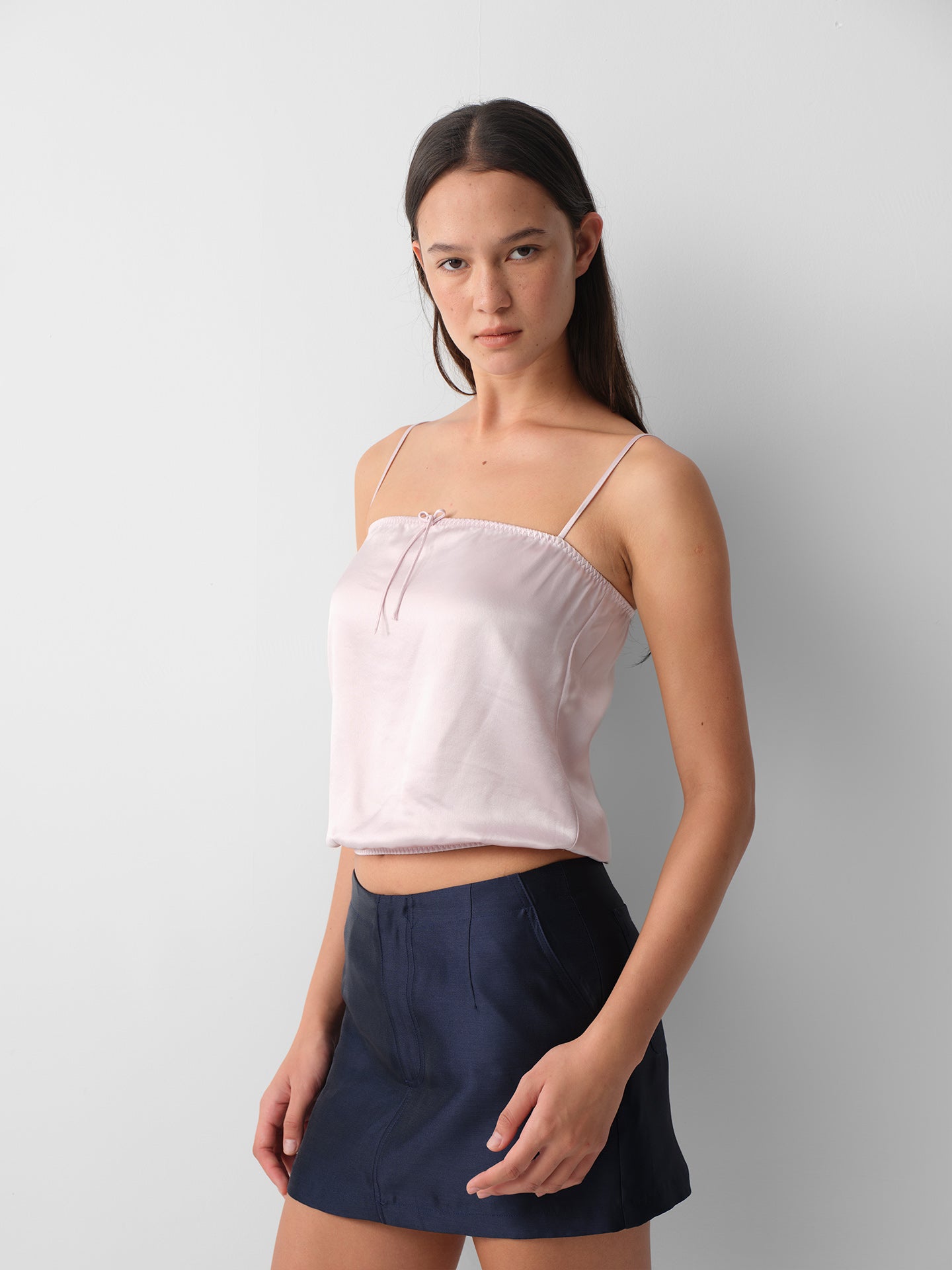 Hughum Acetate Satin Bow Cami