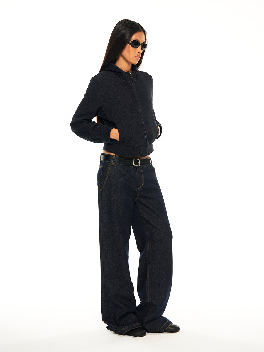 Hughum Dark blue low-rise straight-leg jeans