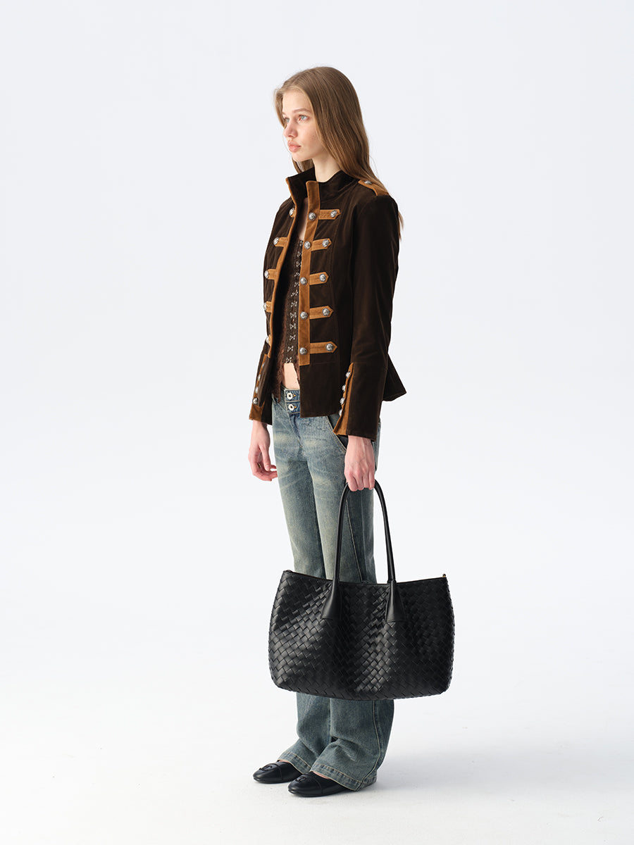 Dotyears Brown Color-Block Velvet Jacket