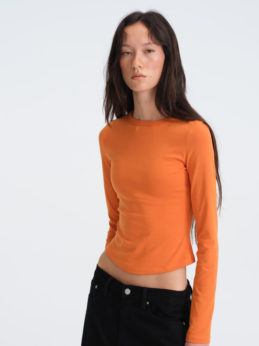 Hughum Solid Color Crewneck Knit Long Sleeve Top