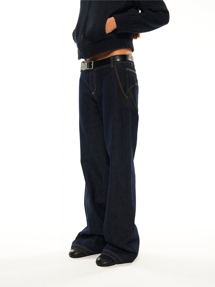 Hughum Dark blue low-rise straight-leg jeans